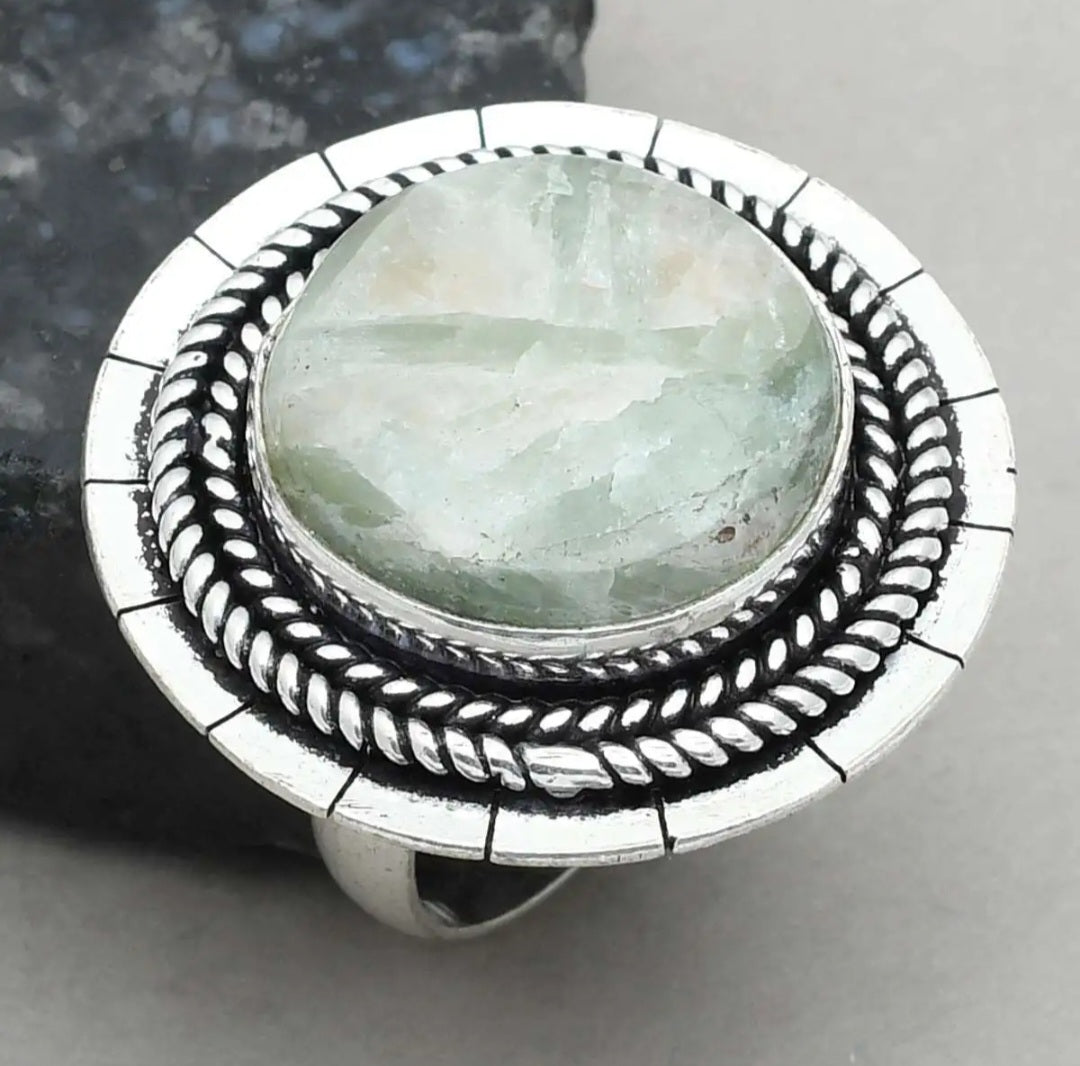 Amazing Aqua Seraphenite Silver Ring