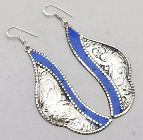Lapis & Silver Earrings with Etching