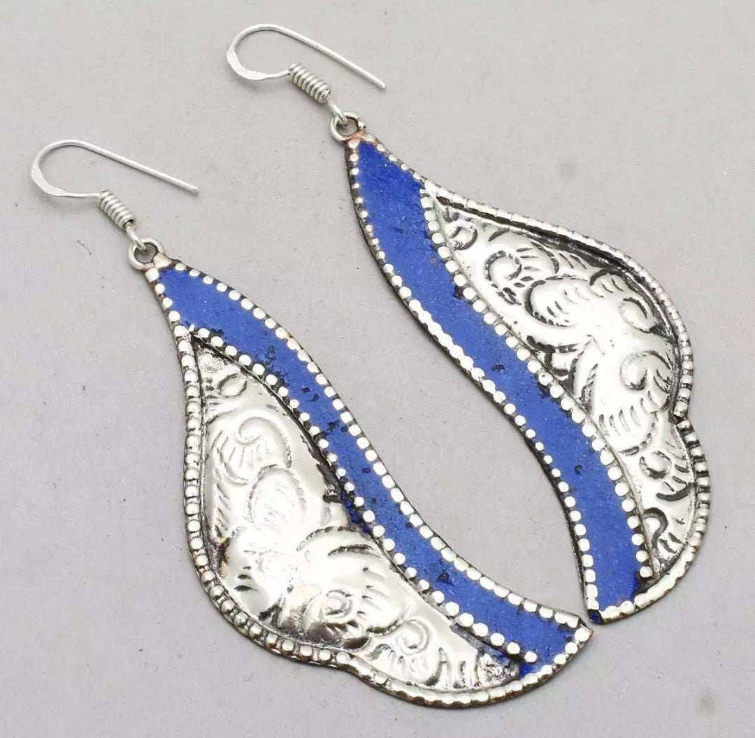 Lapis & Silver Earrings with Etching