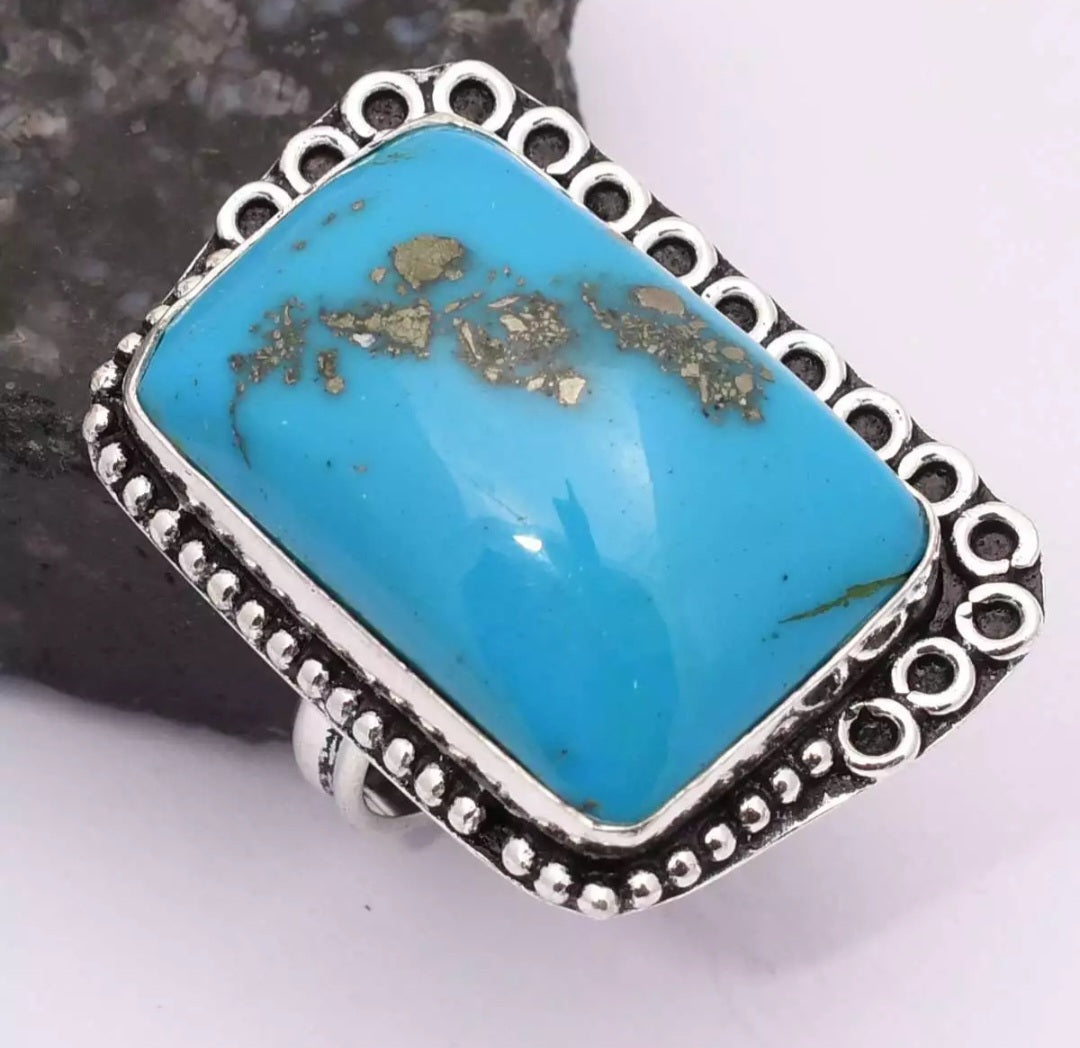 Persian Turquoise Gemstone Ring, Silver