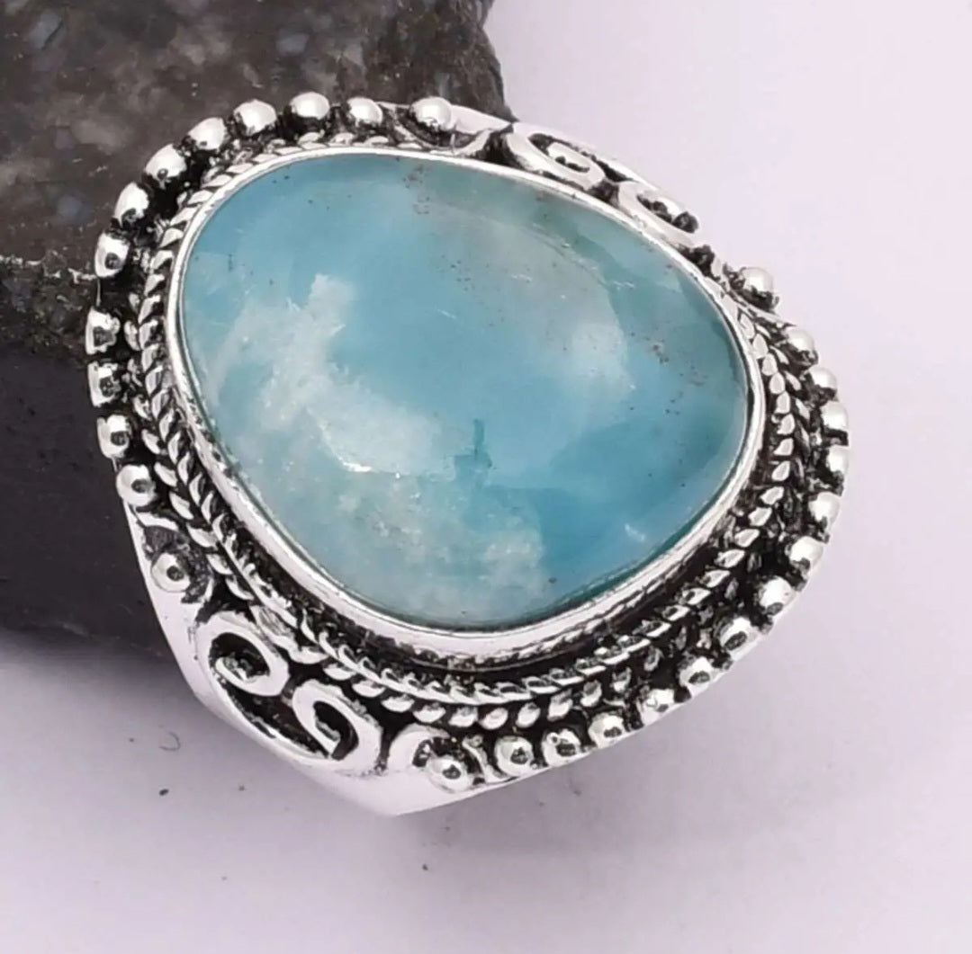 Larimar Gemstone Ring in 925 Silver
