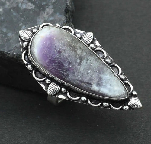 Unpolished Cloudy Amethyst Ring