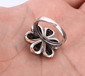 Ruby & Topaz Flower Ring in Silver