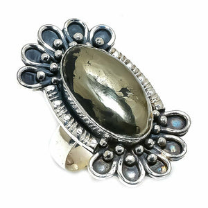 Fools Gold (Pyrite) Gemstone Ring in 925 Silver