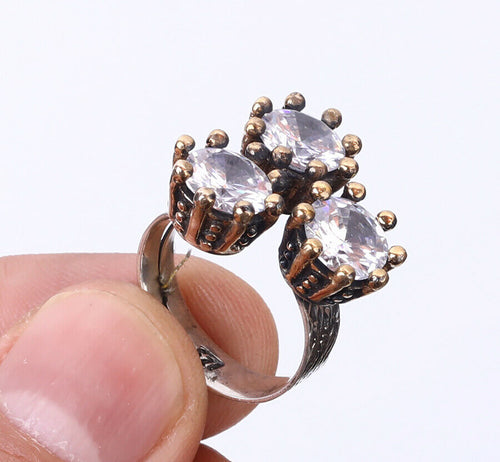 White Topaz Ring in Silver with Bronze Edgings