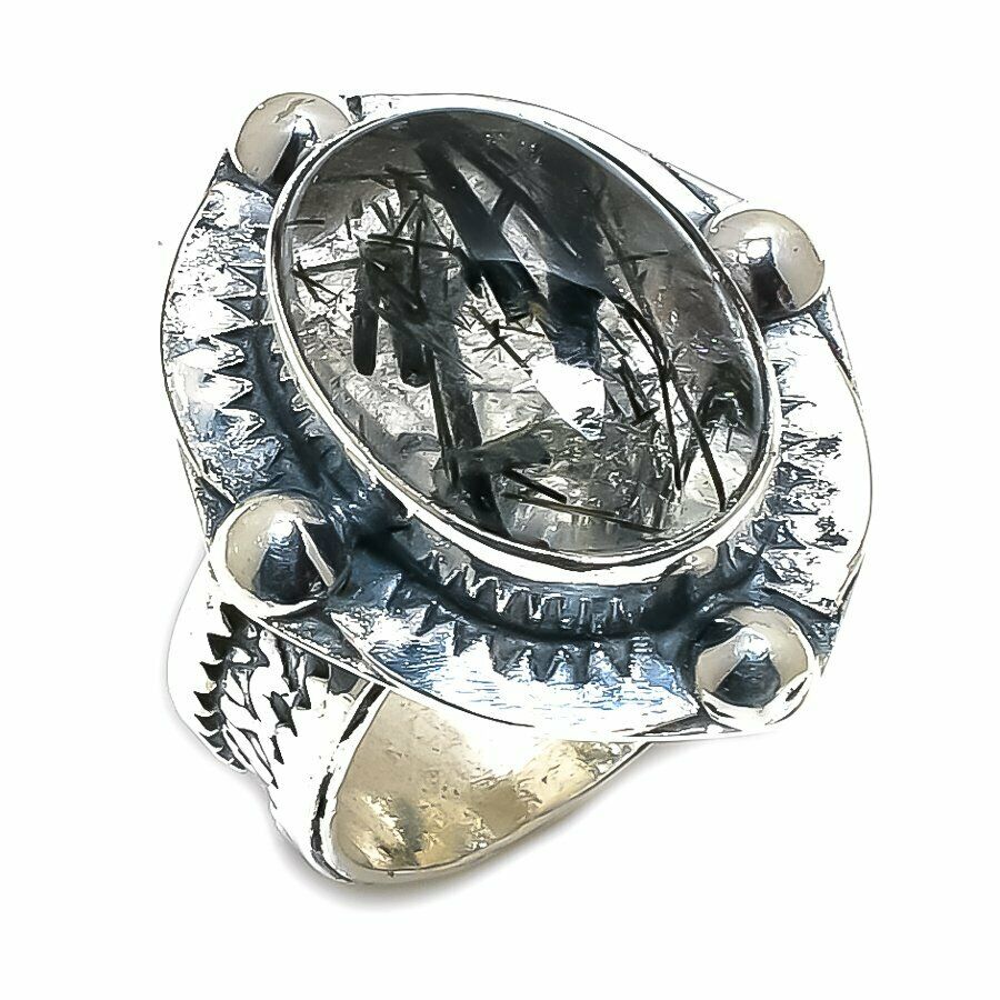 Black Rutile Quartz Ring in Silver