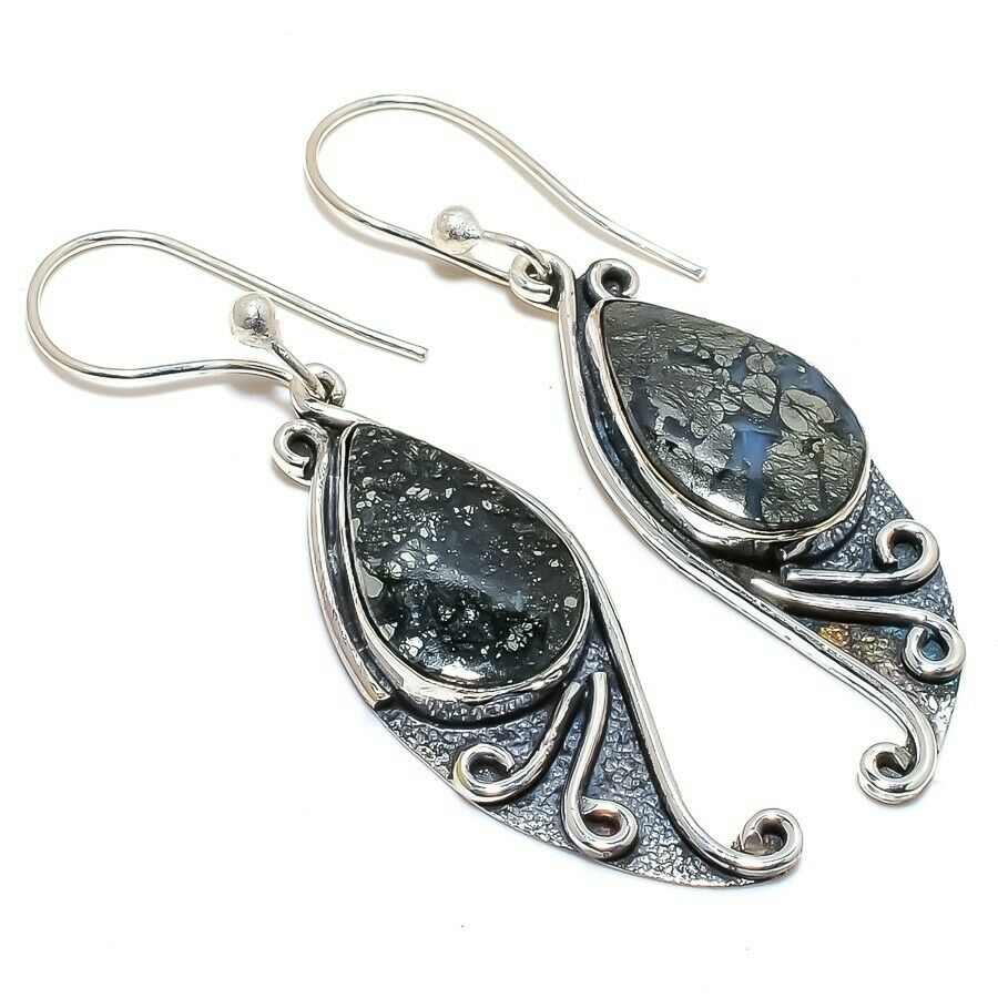 One-off Pyrite in Agate Silver Earrings