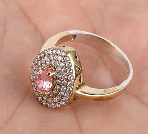 Lovely Pink Quartz & Topaz Ring in Silver with Bronze Edgings