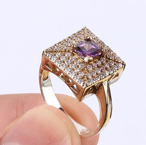 Lovely Amethyst & Topaz Ring in Silver with Bronze Edgings