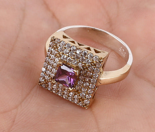 Lovely Amethyst & Topaz Ring in Silver with Bronze Edgings