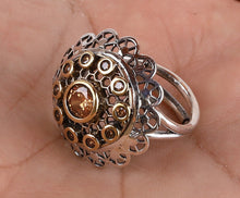 Unique design silver ring with Peach Quartz Gemstones, bronze edgings